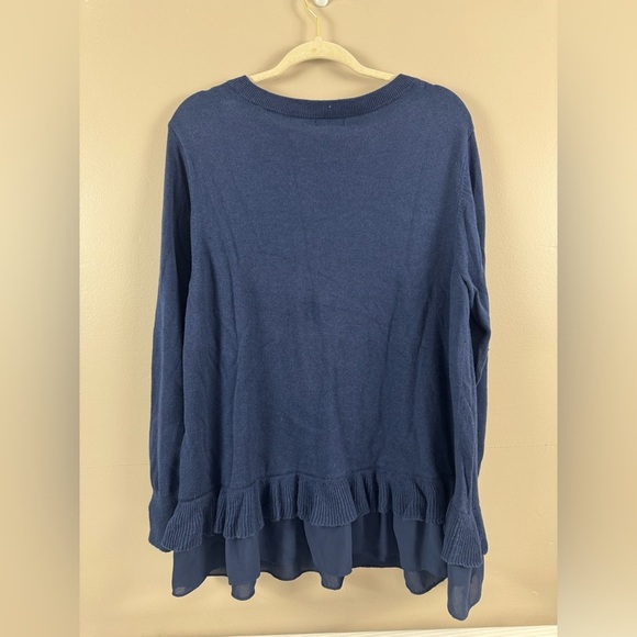Style & Co navy blue ruffled chiffon hem size 2x light weight knit long sleeve - Picture 8 of 8